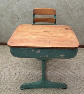 lot 342 image: Vintage Childrens School Desk with Attached Chair