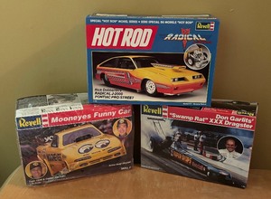 lot 257C image: Revell Mooneyes Funny Car, Don Garlits Swamp Rat XXX Dragster and Radical J-2000 Model Car Kits