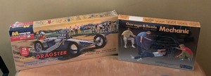 lot 411 image: New Fulimi Mechanic Garage & Tools and Monogram Slingshot Dragster Model Kits