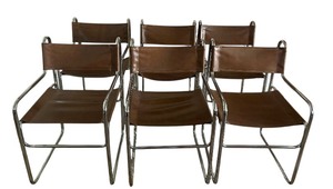 MCM Brown Naugahyde and Chrome Dining Chairs - Set of Six