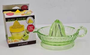 lot 364 image: Vintage Green Depression Glass Juicer & More