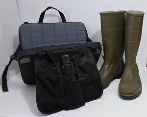 lot 373 image: Eddie Bauer Folding CampBoatSort Seat & Mens Honeywell Mud Boots