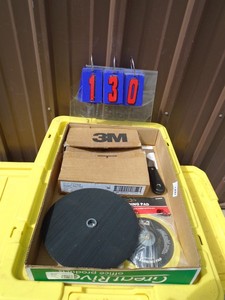 lot 130 image: Flat of sanding discs & scrapers. As shown.