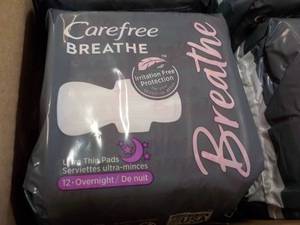 lot 107 image: 8 ct Carefree Breathe Feminine Pads...