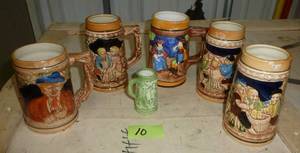 lot 10 image: FIVE beer steins plus one mini