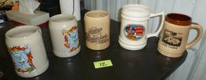 lot 12 image: FIVE beer steins - Rainier beer, Capt Morgan, Octoberfest