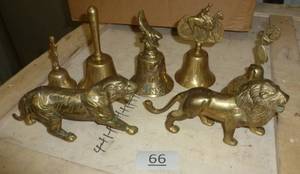 lot 66 image: Group of brass bells and lions