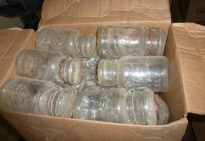 lot 68 image: Large box of approx 17 vintage jars with flip close lid