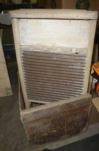 lot 78 image: 3 washboards and an old crate