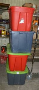 lot 158 image: 4 large totes, one missing cover