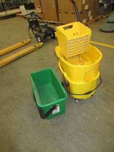 lot 130 image: MOP BUCKETS, WRINGER AND WINDOW WASHING BUCKET