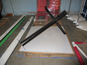 lot 260 image: SQUARE PUB TABLE WITH METAL BASE