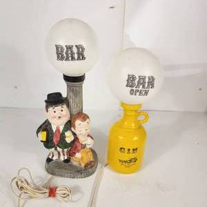 Lot Of Two Vintage Bar Lights Laurel And Hardy 15.5" Tall And Electric Gin Jug Bar Man Cave Good Condition