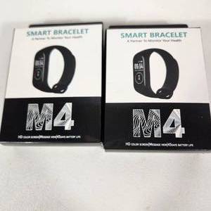 lot 12 image: Lot Of Two New Black Smart Bracelets M4 HD Color Screen 45 Day Battery Life