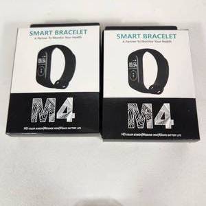 lot 13 image: Lot Of Two New Black Smart Bracelets M4 HD Color Screen 45 Day Battery Life