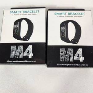 lot 15 image: Lot Of Two New Black Smart Bracelets M4 HD Color Screen 45 Day Battery Life