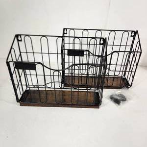 lot 22 image: New Open Box Lot Of Two Wall File Organizer Hanging File Organizer Wooden Wall File Holder Wall Mounted File Holder With Label And S Shaped Hook