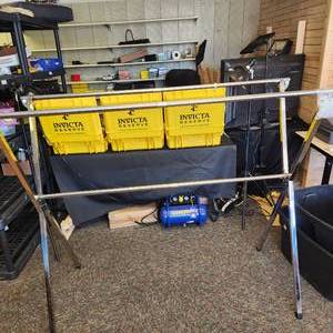 lot 41 image: New Open Box Metal Two Tier Drying Rack With Clips IndoorOutdoor 62 Wide 51 Tall