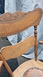 lot 11 image: Vintage Rocker, Wood Swivel Chair and Lamp