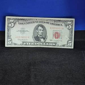lot 56 image: 1963 $5 Red-Unique Serial Number
