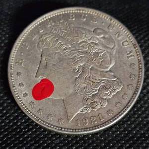 lot 58 image: 1921 Morgan Dollar, Dotted House Coin(1950s, Elrosa, MN Bar)