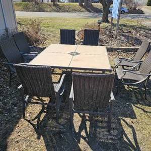 lot 16 image: Hampton Bay  Patio Dining Includes Table and 8 Chairs, Table Top is 64x64