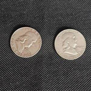 lot 110 image: (2) 1954 Franklins 50c