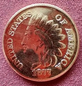 lot 9 image: 1 oz Copper Round - 1877 Indian Penny