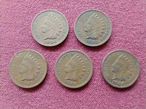 lot 12 image: (5) Indian Pennies