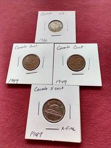 lot 31 image: (4) Vintage Canadian Coins - One Silver