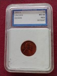 lot 39 image: 1955-S Wheat Penny - Red MS68