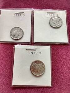 lot 44 image: (3) Mercury Dimes