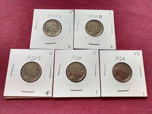 lot 50 image: (5) Buffalo Nickels - Earlier Dates