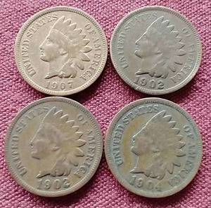 lot 71 image: (4) Indian Pennies