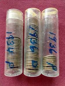 lot 75 image: (3) Partial Wheat Penny Tubes