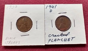 lot 76 image: (2) Die Error Wheat Pennies