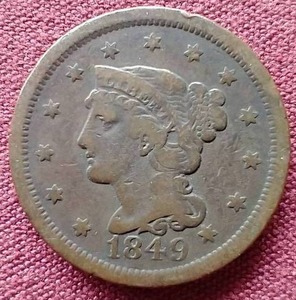 lot 85 image: 1849 Braided Hair Large Cent Penny