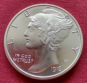 lot 109 image: Awesome 2 oz Silver Mercury Dime Silver Round