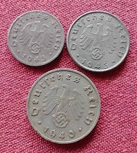 lot 113 image: (3) German Third Reich Coins - 1510 Pfennig