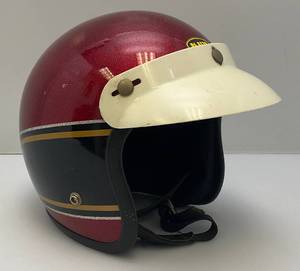 lot 6 image: Vintage 1970s KRW Brand Metal Flake Helmet With Visor (Size Unknown)