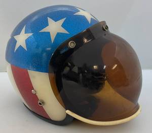 lot 8 image: 1970s Easy Rider Metal Flake Helmet With Orange Visor (Size Unknown)