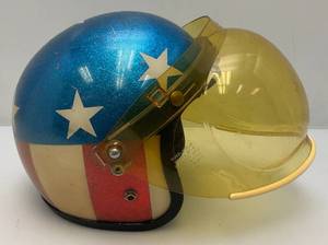 lot 12 image: 1970s Easy Rider Metal Flake Helmet With Yellow Lift Visor (Size Unkown)