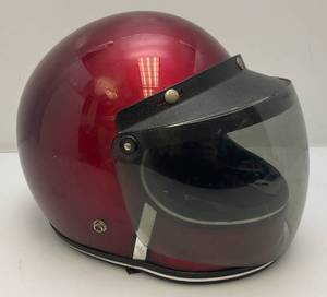 lot 13 image: Vintage Red Metal Flake Helmet With Visor (Size Unkown)