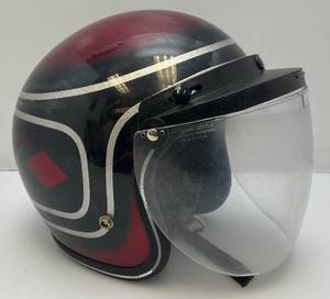 lot 14 image: Vintage Maroon Metal Flake With Diamond Design Helmet With Visor (Size Unkown)