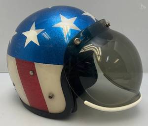 lot 16 image: 1970s Easy Rider Metal Flake Helmet With Smoke Colored Visor (Size Unkown)