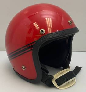 lot 23 image: Vintage 1970s Red Helmet With Chin Strap (Size Unknown)