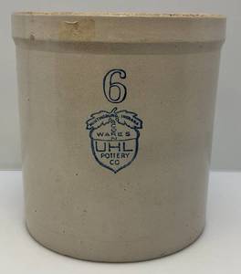 lot 31 image: Vintage Acorn Wares UHL Pottery Copmpany 6 Gallon Crock