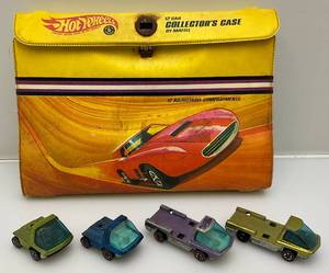lot 100 image: 1969 Hot Wheels Redline The Heavyweights Ambulance Transparent Green & Purple, Blue With 1968 Hot Wheels 12 Car Case (Case Does Not Clamp Shut)