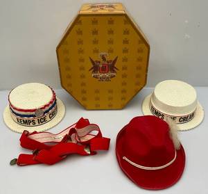 lot 104 image: Vintage Kemps Ice Cream Hats, Knox Hat Box & More