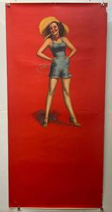 lot 187 image: RARE 1943 G. Elvgren  FARMERETTE Pin Up Girl Poster 22 x 46 (See Photos For Condition) Tears Present